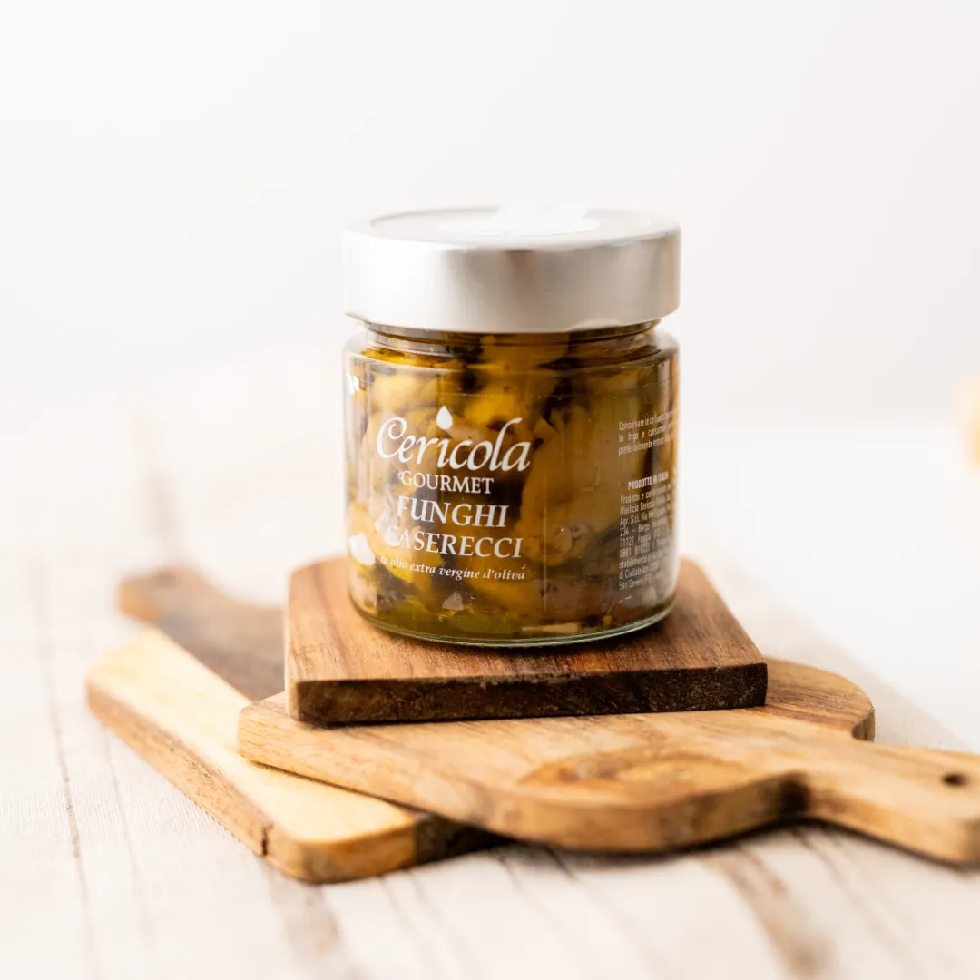 conserva funghi caserecci in olio extravergine di oliva oleificio cericola dettaglio
