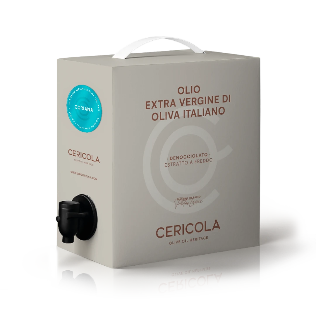 olio extravergine di oliva superintensivo coriana denocciolato a freddo monocultivar bag in box 1l oleificio cericola